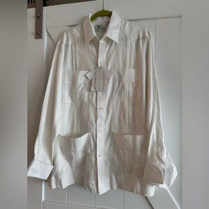 Men's white Cuban Button Down Shirt 100% linen